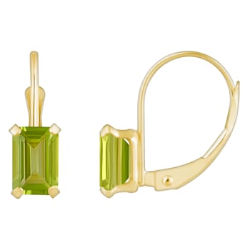 6x4mm Emerald Cut Peridot 10k Yellow Gold Drop Earrings