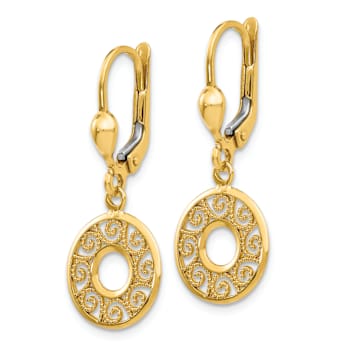 14k Yellow Gold Filigree Circle Dangle Earrings