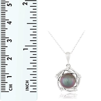 Black Cultured Tahitian Pearl and Diamond 14K White Gold Pendant 8-9mm