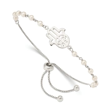 Sterling Silver Hamsa with Freshwater Cultured Pearl Adjustable Bracelet