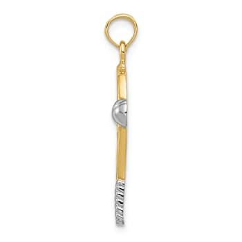 14K Two-tone Gold  Polished and Textured Tennis Racquet Pendant