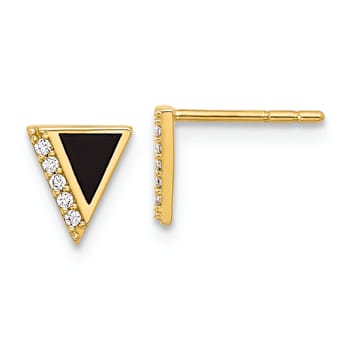 14k Yellow Gold Cubic Zirconia Black Epoxy Triangle Stud Earrings