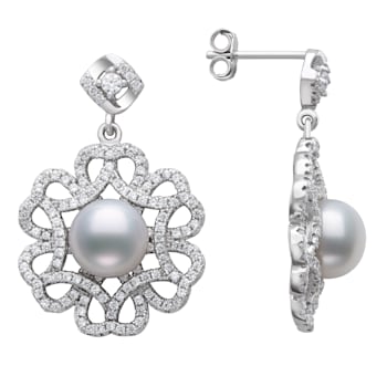 Sterling Silver Freshwater Pearl and Cubic Zirconia Earring
