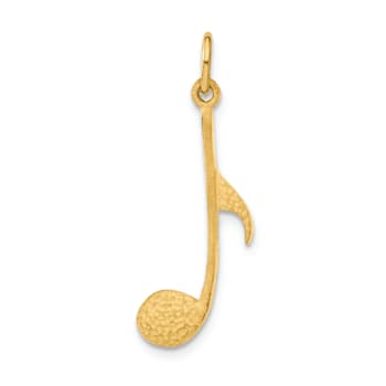 14k Yellow Gold Satin and Textured Musical Note Pendant