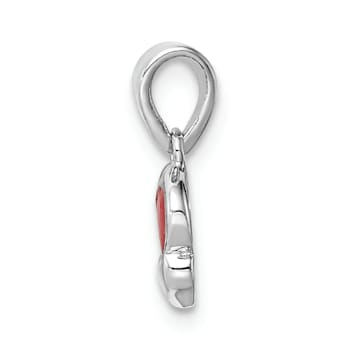 Rhodium Over Sterling Silver Red Enameled Hearts Children's Pendant