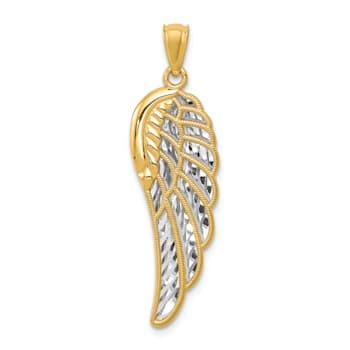14k Yellow Gold and Rhodium Over 14k Yellow Gold 3D Diamond-Cut Two
Level Angel Wing Pendant