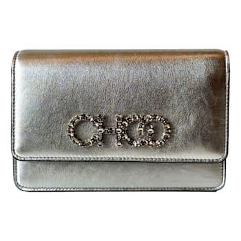 Jimmy Choo Kalina Crossbody Clutch Bag Crystal Logo Metallic Silver
