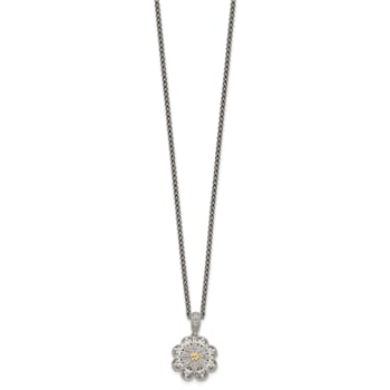 Sterling Silver Antiqued with 14K Accent Diamond Vintage Necklace