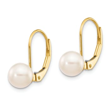 14K Yellow Gold 6-7mm White Round Saltwater Akoya Cultured Pearl
Leverback Earrings