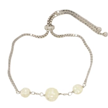 8mm Round White Mother-Of-Pearl Sterling Silver Station Design Bolo Bracelet