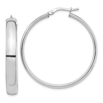 Rhodium Over 14k White Gold High Polished 1 9/16" Hoop Earrings