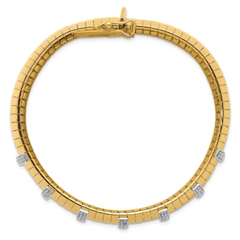 14K Yellow Gold with White Rhodium Diamond Wide Band 7.25-inch Bracelet 1.35ctw