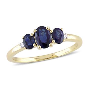 Blue Sapphire and Diamond 10K Yellow Gold Ring 1.02ctw