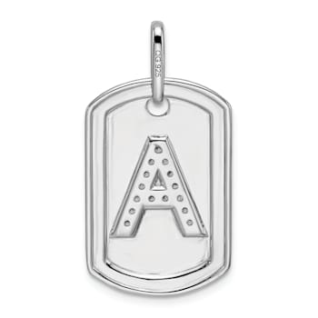 Rhodium Over 14k White Gold Diamond Initial A Dog Tag Charm