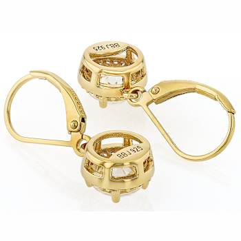 Diamond Simulant And Sapphire Drop Earrings In 18K Gold Over Sterling Silver