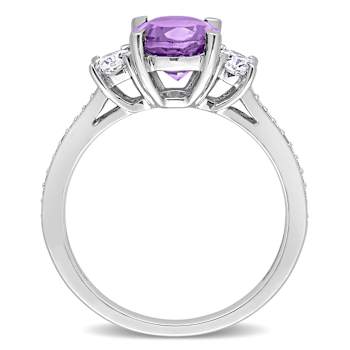 Amethyst and Diamond 14K White Gold 3-Stone Ring 2.06ctw