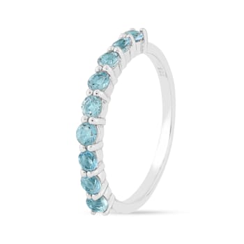 Round Blue Topaz Sterling Silver Anniversary Style Stackable Band Ring, 0.90ctw
