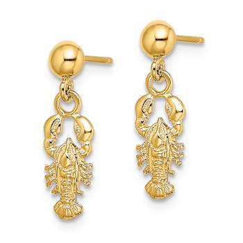 14K Yellow Gold Textured Lobster Dangle Earrings