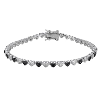 Black and White Diamond Rhodium Plated Sterling Silver Heart Tennis
Bracelet 0.10ctw