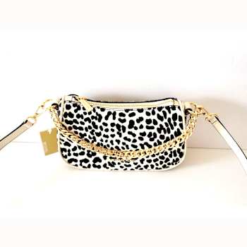 Michael Kors Carmela Small Leather Pouchette Crossbody Handbag  in Light
Cream Multi