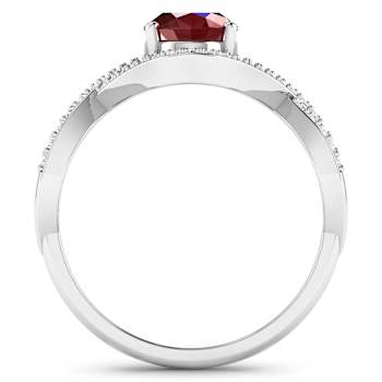 1.74ctw Red Ruby and Diamond 14K White Gold Halo Ring