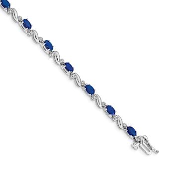 Rhodium Over 10k White Gold Diamond and Sapphire Bracelet