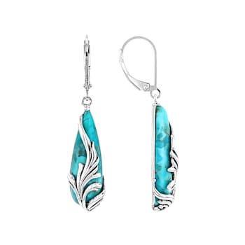 Blue Composite Turquoise Sterling Silver Feather Earrings 25x8mm