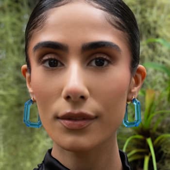 14K Yellow Gold Over Sterling Silver Acrylic Hoops in Blue