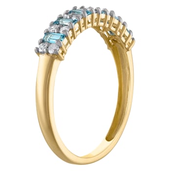 10K Yellow Gold Baguette London Blue Topaz and Diamond Ring .36ctw
