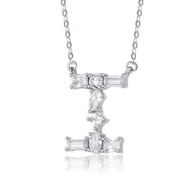Initial I Mixed Cut CZ Pendant Necklace In Sterling Silver 18 Inch