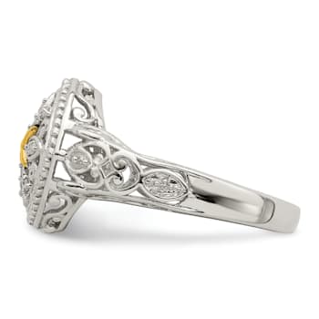 Rhodium Over Sterling Silver with 14K Accent Diamond Ring