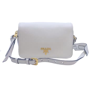Prada Flap Vitello Phenix Ivory Leather Crossbody Bag