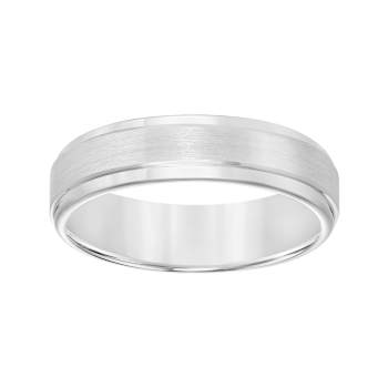 6mm Step-Edge Comfort Fit Band in White Tungsten Carbide with Satin Finish