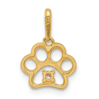 14K Yellow Gold Polished Cubic Zirconia Paw Print Pendant