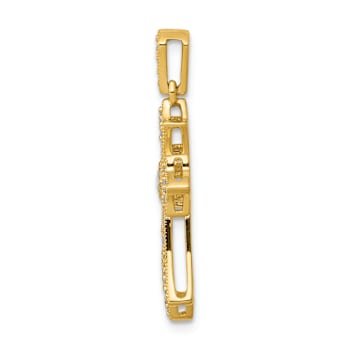 14K Two-tone Gold  Diamond Fleur-De-Lis Cross Pendant