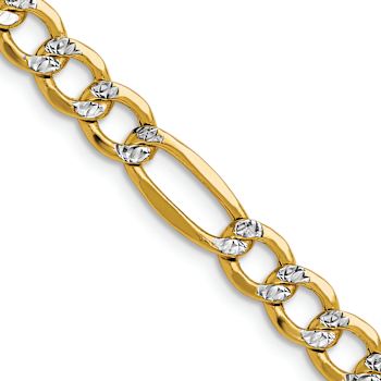 14k Yellow Gold and Rhodium Over 14k Yellow Gold 6.5mm Pavé Figaro 22
Inch Chain