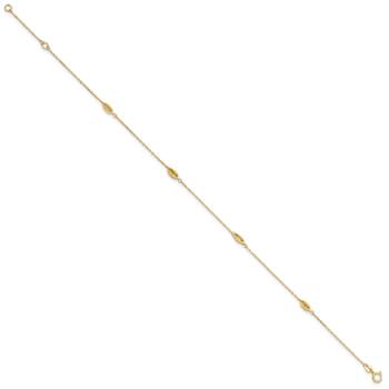 14K Yellow Gold Polished and Textured Station 9-inch Plus 1-inch
Extension Anklet