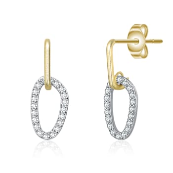 Oval CZ Halo Drop Earrings In 14K Gold Over Brass