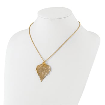 24k Yellow Gold Dipped Birch Leaf with 20 Inch Gold-tone Necklace