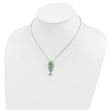 Rhodium Over Sterling Silver Enameled Cubic Zirconia Fish Necklace