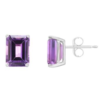 8x6mm Emerald Cut Amethyst 14k White Gold Stud Earrings
