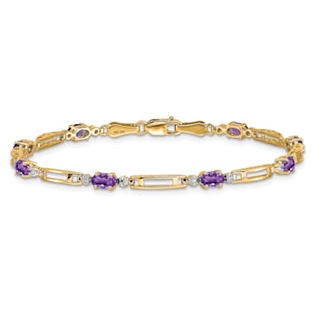 14k Yellow Gold and Rhodium Over 14k Yellow Gold Amethyst and Diamond Bracelet
