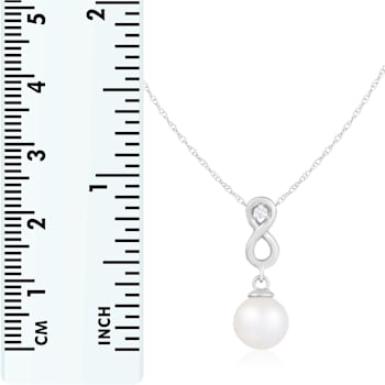 White Cultured Freshwater Pearl and Diamond 14K White Gold Pendant 8-8.5mm