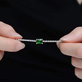 Emerald Color CZ Solitaire Necklace In Sterling Silver
