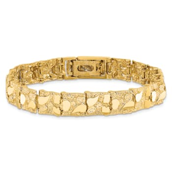 14k Yellow Gold Polished and Textured 9.5mm Nugget Bracelet