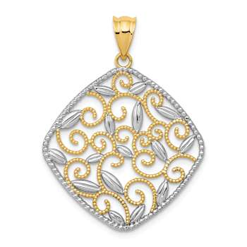 14k Yellow Gold and Rhodium Over 14k Yellow Gold Diamond-Cut Filigree
Swirl Pendant