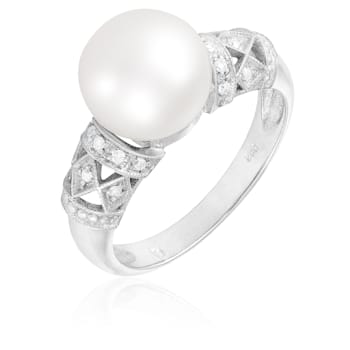 9-10mm White Cultured Freshwater Pearl 14K White Gold Ring