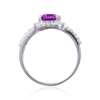 Lab Created Purple Sapphire and White Topaz Sterling Silver Halo with
Split Shank Ring, 2.96ctw