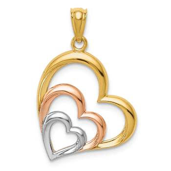 14k Yellow Gold and 14k Rose Gold with Rhodium Over 14k Yellow Gold
Polished Three Hearts Pendant