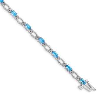 Rhodium Over 14k White Gold Diamond and Blue Topaz Bracelet